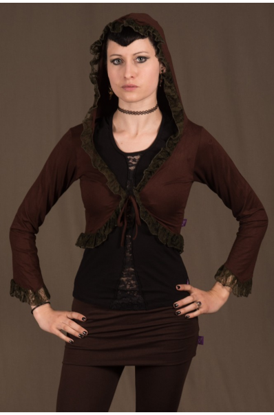 T4 - Top in Viscose-lycra with sleeves, peak hood, peak back and crumpled lace